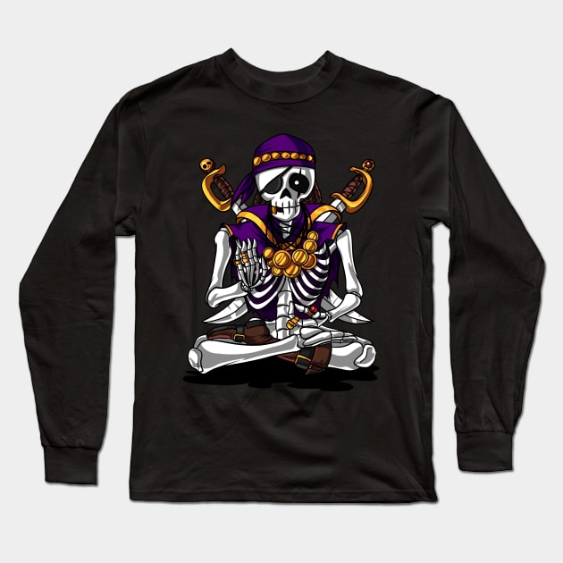 Skeleton Pirate Meditation Long Sleeve T-Shirt by underheaven